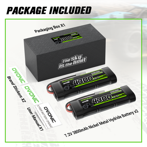 2 × OVONIC 7.2V 3800mAh NiMH Battery Pack 6-Cell with Tamiya Plug for RC Cars & Trucks