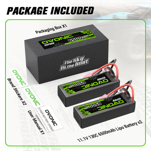 OVONIC 3S 6500mAh 11.1V 130C Hardcase LiPo Battery with Deans Plug for 1/8 & 1/10 Scale RC Car Truck RC Airplane