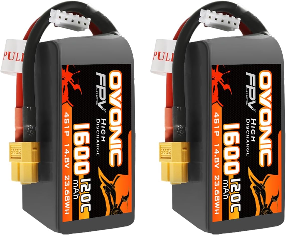 2 × Batterie LiPo Ovonic 120C 14.8V 1600mAh 4S pour FPV Racing avec prise XT60