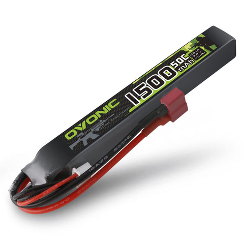 Ovonic 2S Lipo Battery 1500mAh 2S1P 50C 7.4V Airsoft Lipo Battery with T Plug for Airsoft Guns