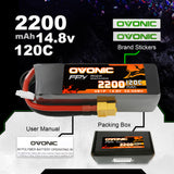 2×Ovonic 120C 4S 2200mAh 14.8V LiPo Battery XT60 for FPV RC