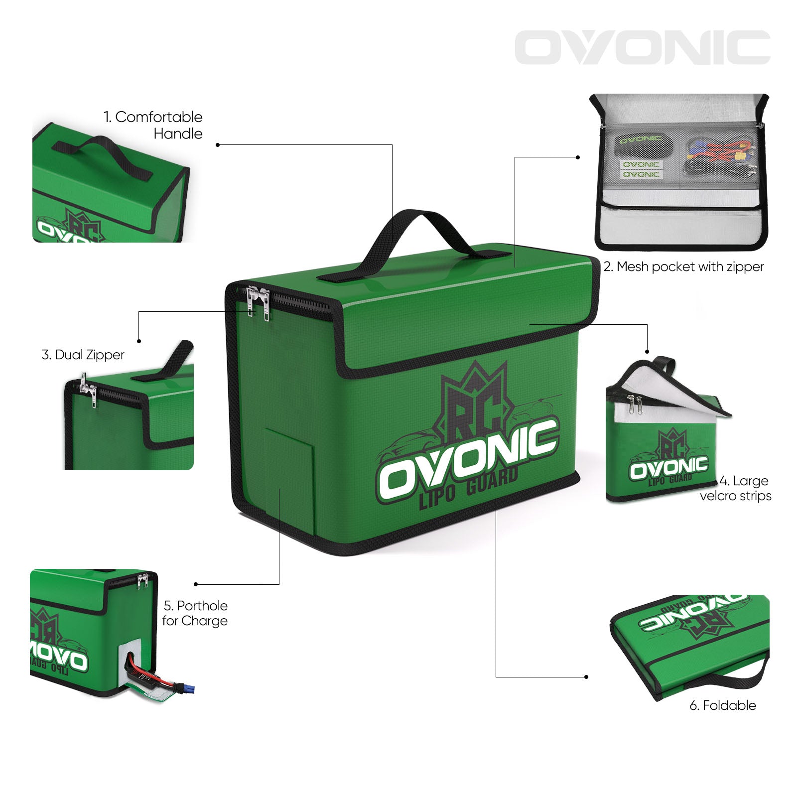 OVONIC Lipo Safe Bag Fireproof E×plosionproof Bag, Large Capacity