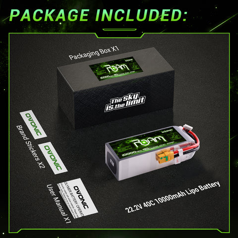 Ovonic ROAM 22.8V 10000mAh 40C 6S1P LiHV Battery Pack with XT90S-F Anti-Spark Plug for Aerial Mapping, Surveying, and Compact Industrial Drones