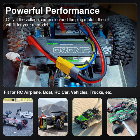 Ovonic Force 2S 2200mAh 50C 7.4V LiPo Battery w/XT60 to TRA Plug for 1/16 RC Truck, Crawler & Scale Model