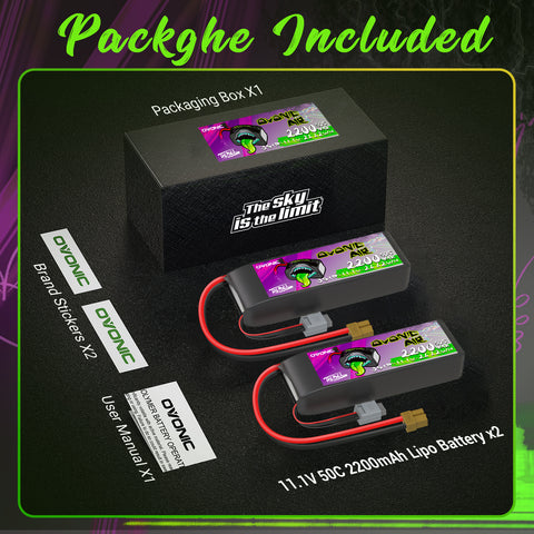 2 × Ovonic Rebel 2.0 3S 11.1V 2200mAh 50C LiPo with ×T60 Plug for 64mm EDF, 1100mm-1500mm Plane