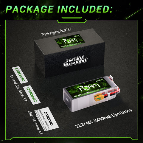 Ovonic ROAM 22.8V 16000mAh 40C 6S1P LiHV Battery Pack with XT90S-F Anti-Spark Plug for Agricultural Spraying and Crop Dusting Drones