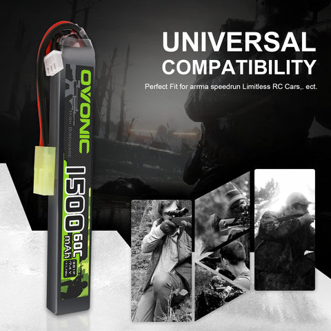 Ovonic 2S Lipo Battery 1500mAh 2S1P 60C 7.4V Airsoft Lipo Battery with Tamiya Connector for Airsoft Guns