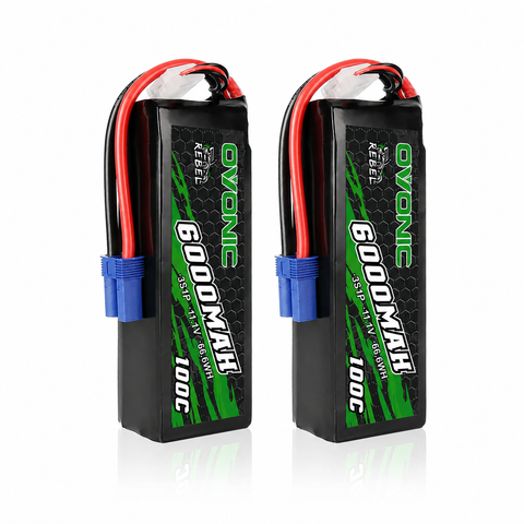 2-Pack OVONIC Rebel Series 11.1V 6000mAh 100C 3S Softcase LiPo Battery Pack with EC5 Connector