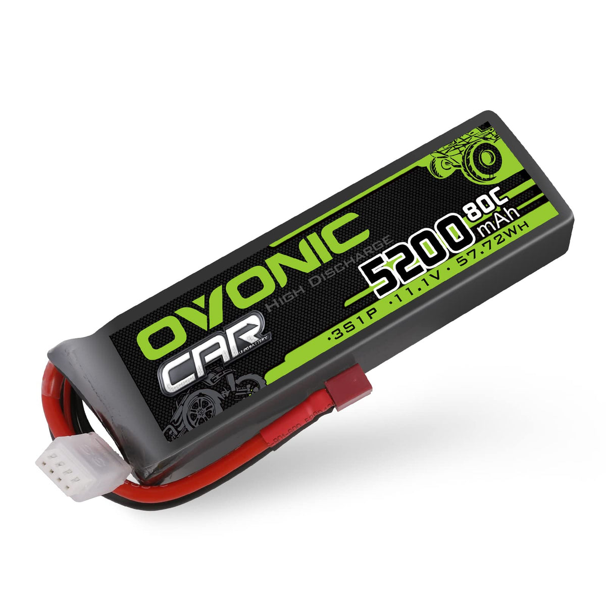 Ovonic 5200mAh 11.1V 80C 3S Softcase LiPo Battery Pack with Deans T Connector for 1/10 Scale RC Cars, Trucks, and Airplanes