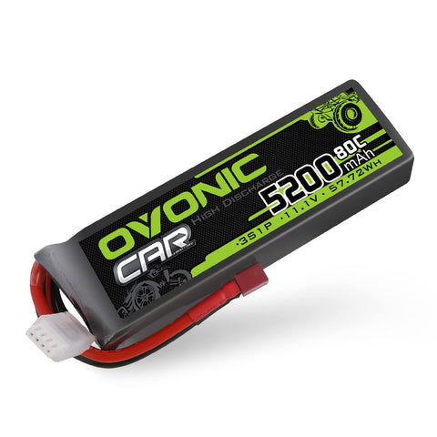 Ovonic 5200mAh 11.1V 80C 3S Softcase LiPo Battery Pack with Deans T Connector for 1/10 Scale RC Cars, Trucks, and Airplanes