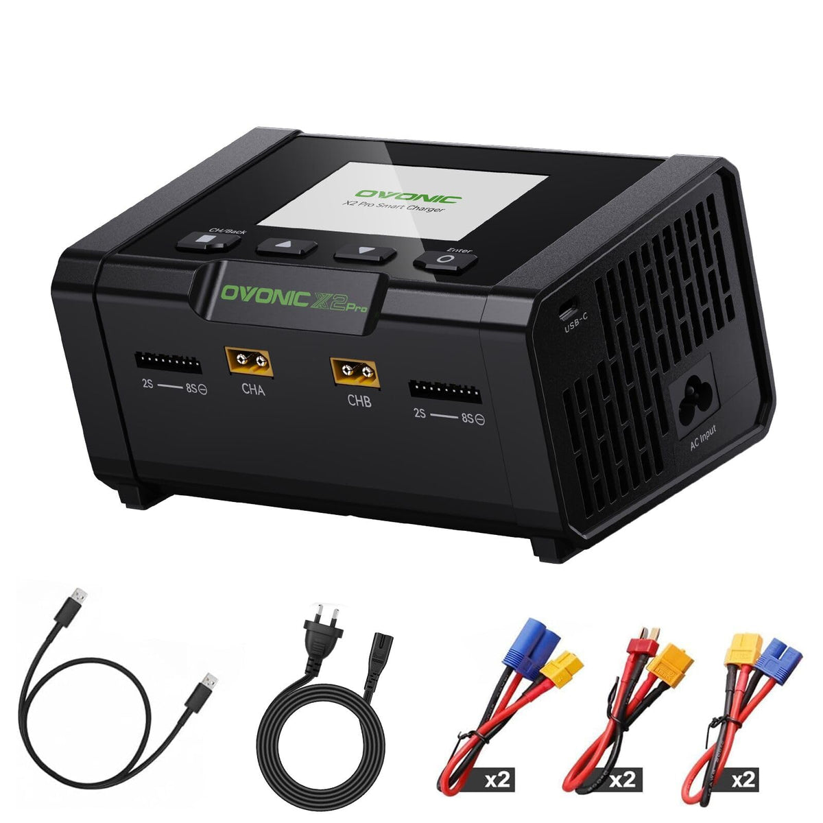 OVONIC X2 Pro Dual Channel Smart LiPo Balance Charger AC 400W DC 600W x2 20A with 3.5-inch IPS Display and Bluetooth APP Control for 1-8S LiPo LiHV Li-Ion NiMH Battery