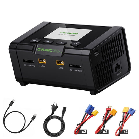 OVONIC X2 Pro Dual Channel Smart LiPo Balance Charger AC 400W DC 600W x2 20A with 3.5-inch IPS Display and Bluetooth APP Control for 1-8S LiPo LiHV Li-Ion NiMH Battery