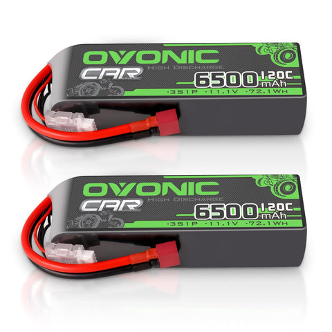 2 Pack Ovonic 6500mAh 11.1V 120C 3S Hardcase LiPo Battery Pack with Deans T Connector for RC Cars and Trucks
