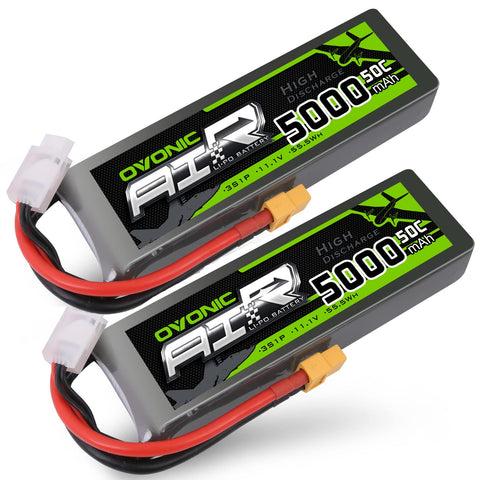 [2-Pack] Ovonic 5000mAh 11.1V 50C 3S LiPo Battery Pack with XT60 & TRX Adapter for RC Cars, Trucks, and Boats