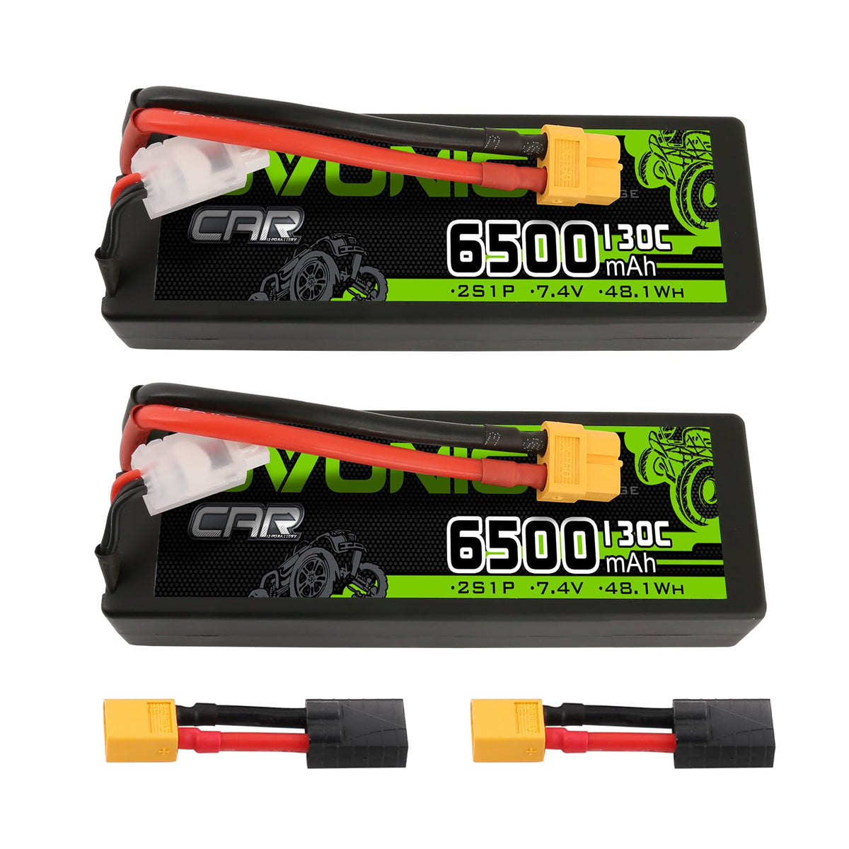 OVONIC 6500 mAh 7,4 V 130 C 2S Hardcase LiPo-Akku mit XT60-zu-TRA-Stecker für RC-Autos im Maßstab 1/10, LKW, RC-Fahrzeuge