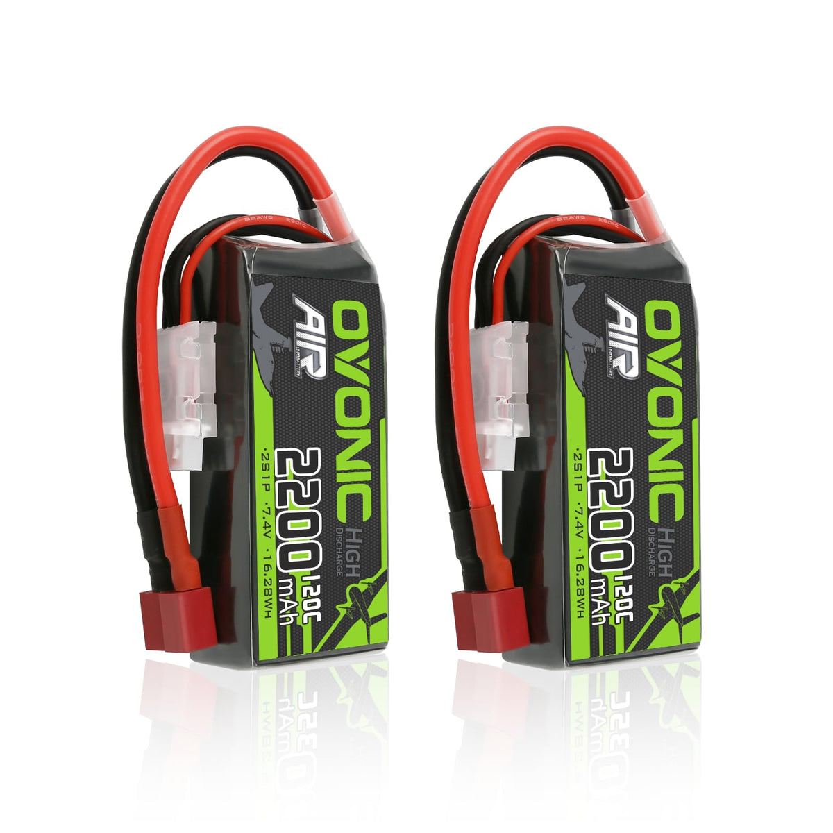 2Pack Ovonic 7.4V 120C 2S 2200mAh LiPo Battery Pack with Deans-T Plug for Traxxas 1/16 Scale Vehicles and Mini RC Models