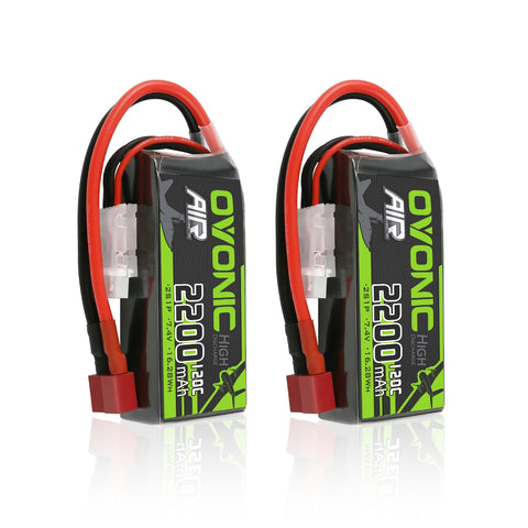 2Pack Ovonic 7.4V 120C 2S 2200mAh LiPo Battery Pack with Deans-T Plug for Traxxas 1/16 Scale Vehicles and Mini RC Models