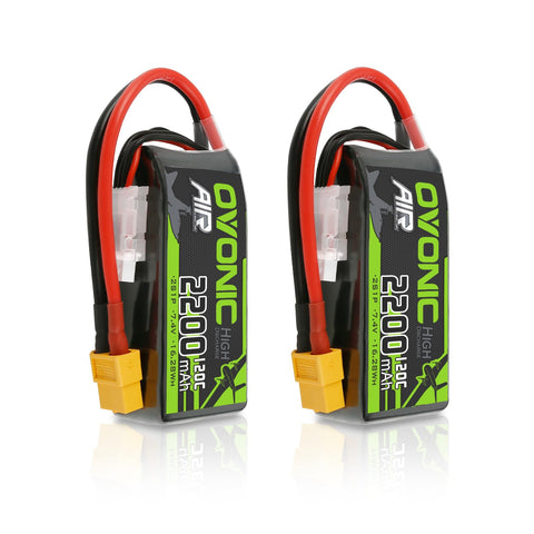 2Pack Ovonic 7.4V 120C 2S 2200mAh LiPo Battery Pack with XT60 Plug for Mini RC Cars, Trucks, and Small Scale Models