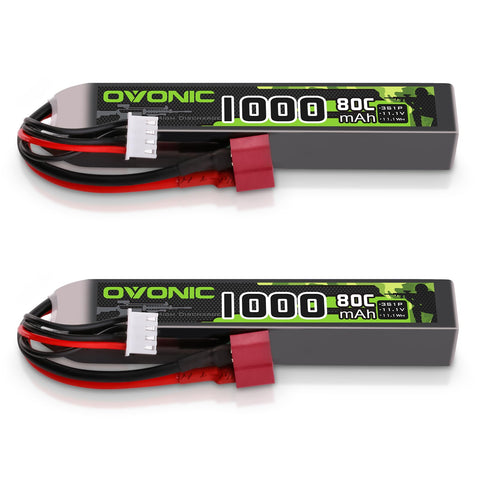 [2-Pack] Ovonic 1000mAh 11.1V 80C 3S LiPo Battery Pack with Deans Connector for Airsoft AEG Rifles