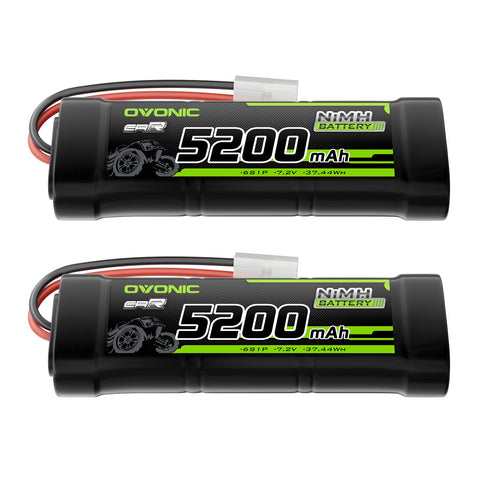 2-Pack OVONIC 7.2V 5200mAh NiMH RC Battery with TMY Connector | High-Capacity 6-Cell Stick Pack for 1/10 Scale RC Cars, Trucks, Buggies & Boats