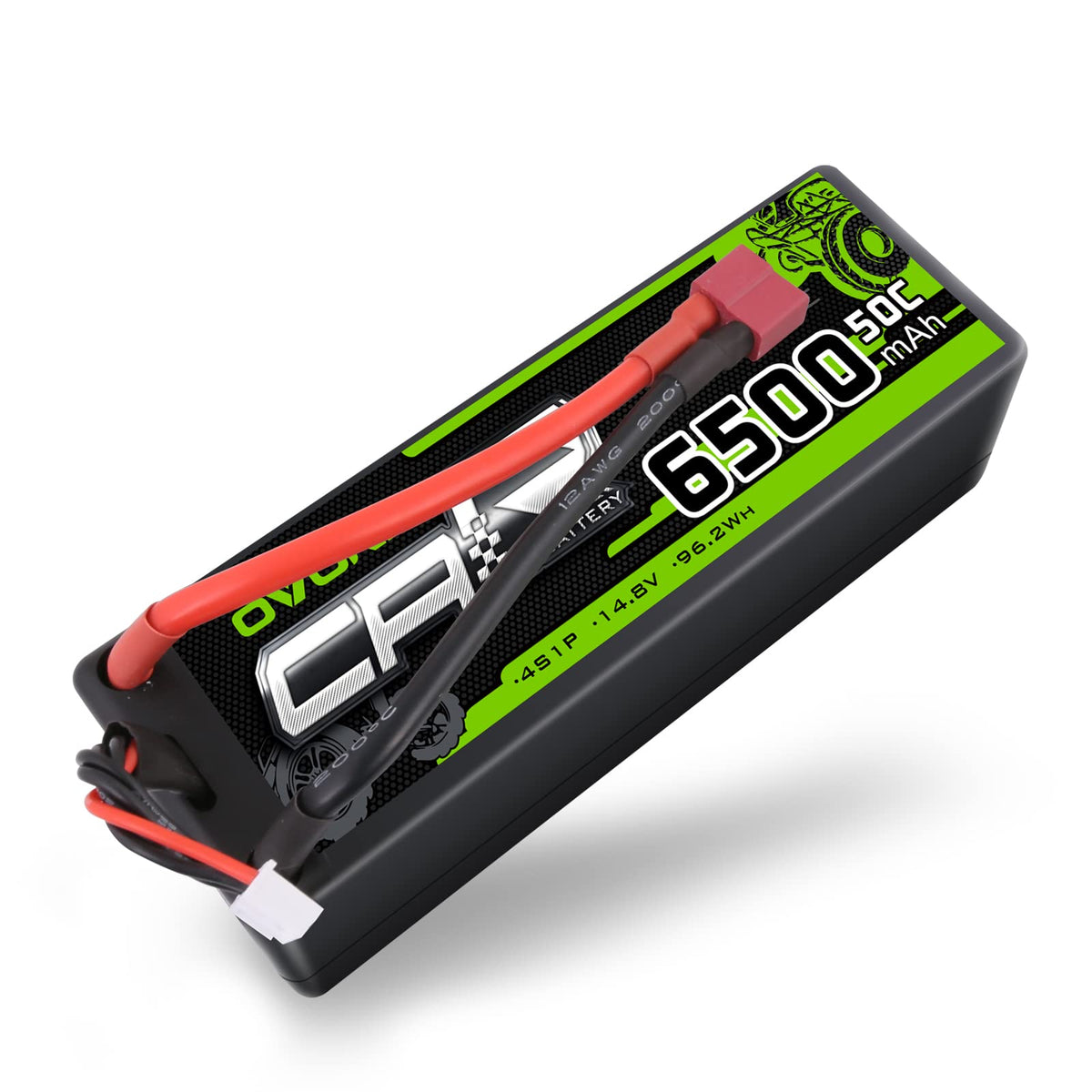Batterie LiPo OVONIC 4S 6500 mAh 50C 14,8 V, Boîtier rigide avec prise Deans – Pour voitures RC, Truggies et Buggies RC à l'échelle 1/8 (Lot de 1 ou 2)