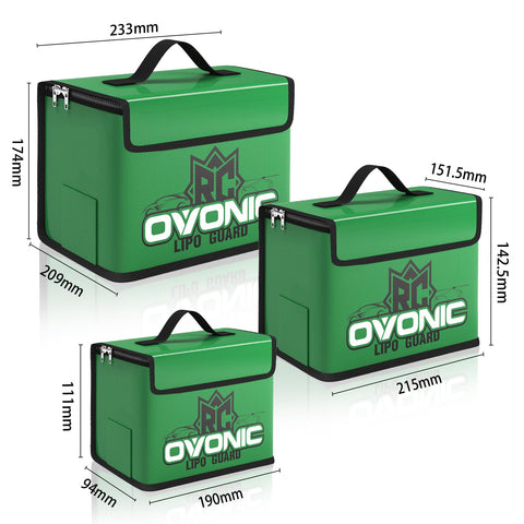 OVONIC Triple-Layer Fireproof LiPo Safe Bag Kit (S/M/L) | 1000℉ Heat Resistant Lipo Battery Storage Case