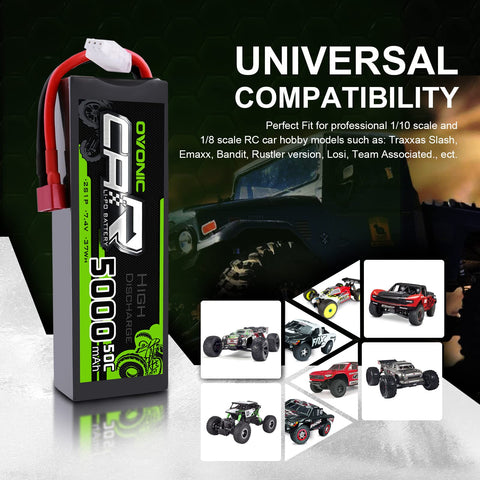 Batterie LiPo OVONIC 2S 7,4 V 5000 mAh 50C Boîtier rigide Connecteur Deans pour voitures RC à l'échelle 1/10, compatible HPI Racing (2 pièces/1 pièce)