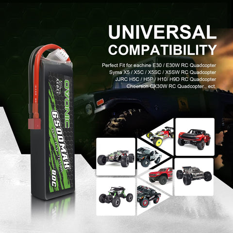 Ovonic 6500mAh 11.1V 80C 3S Softcase LiPo Battery Pack with Deans T Connector for RC Cars, Trucks, and Airplanes