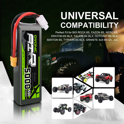 [2-Pack] Ovonic 5000mAh 11.1V 50C 3S LiPo Battery Pack with XT60 & TRX Adapter for RC Cars, Trucks, and Boats