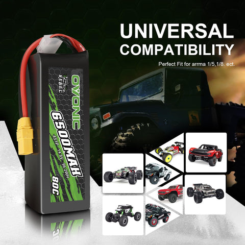 2 Pack Ovonic 6500mAh 14.8V 80C 4S Softcase LiPo Battery Pack with XT90 Plug for 1/8 Scale RC Cars, Heavy-Lift Drones, and Large Aircraft