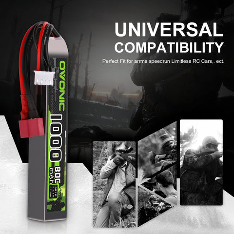 [2-Pack] Ovonic 1000mAh 11.1V 80C 3S LiPo Battery Pack with Deans Connector for Airsoft AEG Rifles