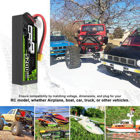 2 Pack Ovonic 5200mAh 7.4V 50C 2S Hardcase LiPo Battery Pack with XT60 Plug for 1/10 Scale RC Cars and Trucks