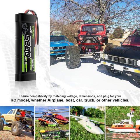 2-Pack OVONIC 7.2V 5200mAh NiMH RC Battery with TMY Connector | High-Capacity 6-Cell Stick Pack for 1/10 Scale RC Cars, Trucks, Buggies & Boats