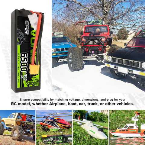 OVONIC 6500 mAh 7,4 V 130 C 2S Hardcase LiPo-Akku mit XT60-zu-TRA-Stecker für RC-Autos im Maßstab 1/10, LKW, RC-Fahrzeuge