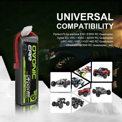 Ovonic 5200mAh 11.1V 80C 3S Softcase LiPo Battery Pack with Deans T Connector for 1/10 Scale RC Cars, Trucks, and Airplanes