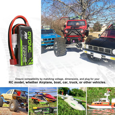 2Pack Ovonic 7.4V 120C 2S 2200mAh LiPo Battery Pack with Deans-T Plug for Traxxas 1/16 Scale Vehicles and Mini RC Models