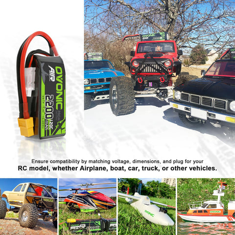 2Pack Ovonic 7.4V 120C 2S 2200mAh LiPo Battery Pack with XT60 Plug for Mini RC Cars, Trucks, and Small Scale Models