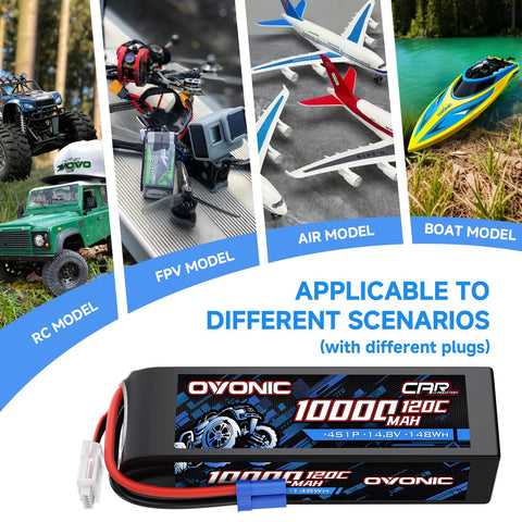 Ovonic 14.8V 120C 4S 10000mAh LiPo Battery Pack with EC5 Plug for RC Cars, Trucks, and Arrma Models