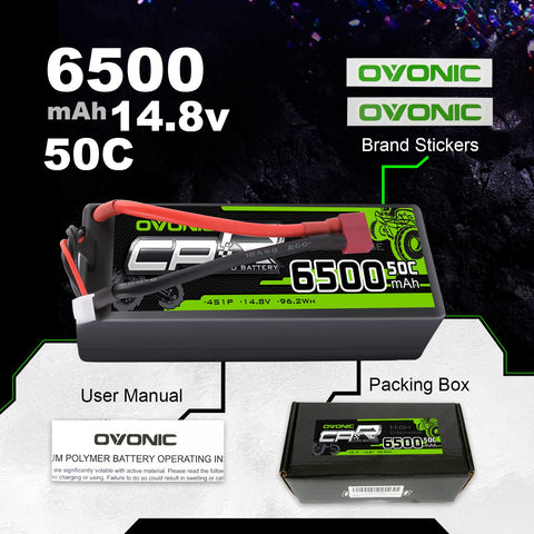 OVONIC 4S LiPo Battery Pack 6500mAh 50C 14.8V Hardcase with Deans Plug 1/8 Scale RC Cars RC Truggy RC Buggy(1/2 Pack)