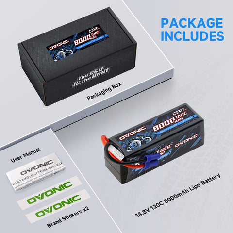 Ovonic 8000mAh 14.8V 120C 4S Hardcase LiPo Battery Pack with EC5 Plug for 1/8 and 1/6 Scale RC Cars and Trucks