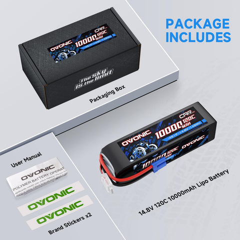 Ovonic 14.8V 120C 4S 10000mAh LiPo Battery Pack with EC5 Plug for RC Cars, Trucks, and Arrma Models