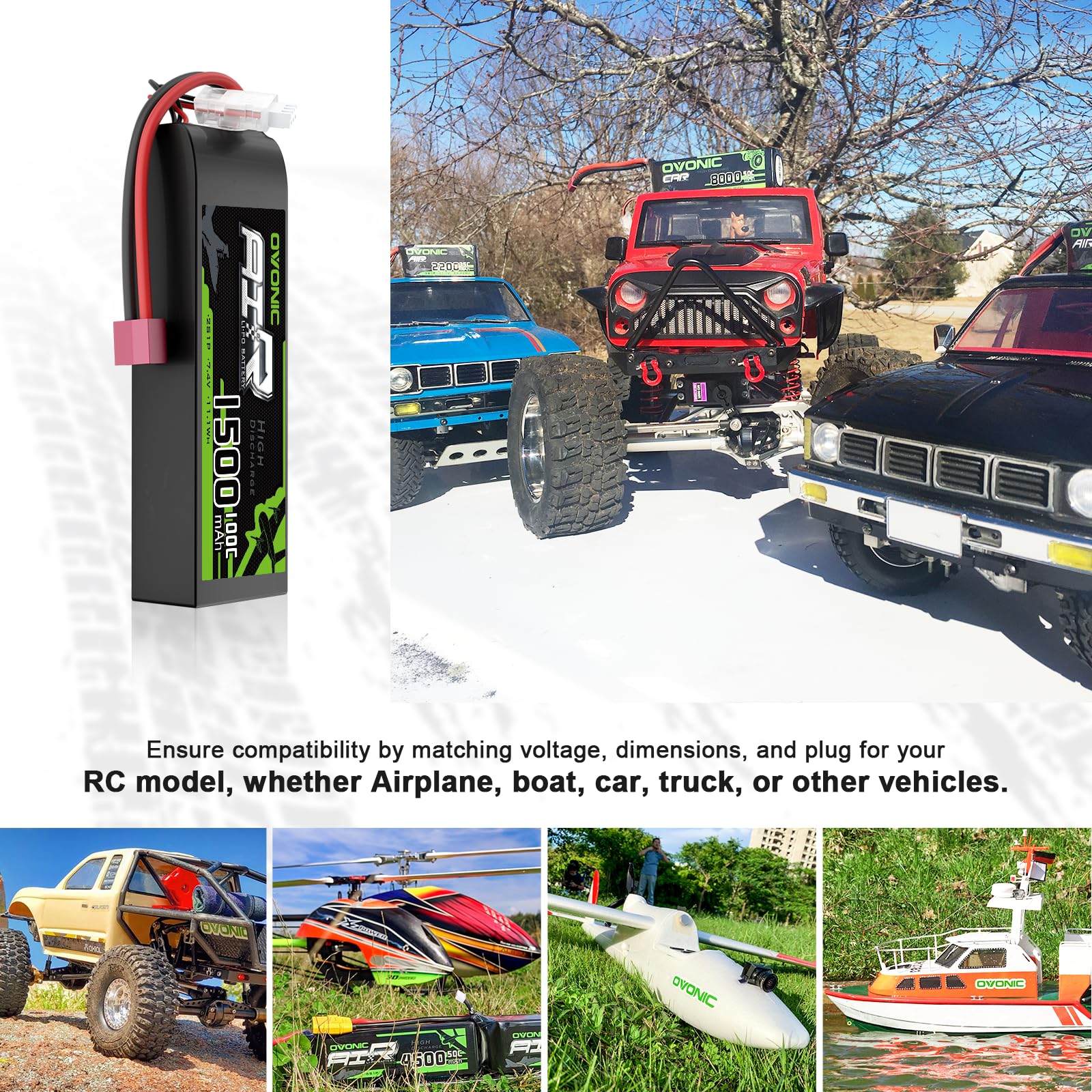 OVONIC 7.4V Lipo Battery 100C 1500mAh 2S with Dean Plug & Lipo Voltage Checker
