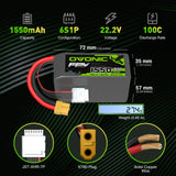 4×Ovonic 100C 1550mAh 6S LiPo Battery 22.2V Pack with XT60 Plug