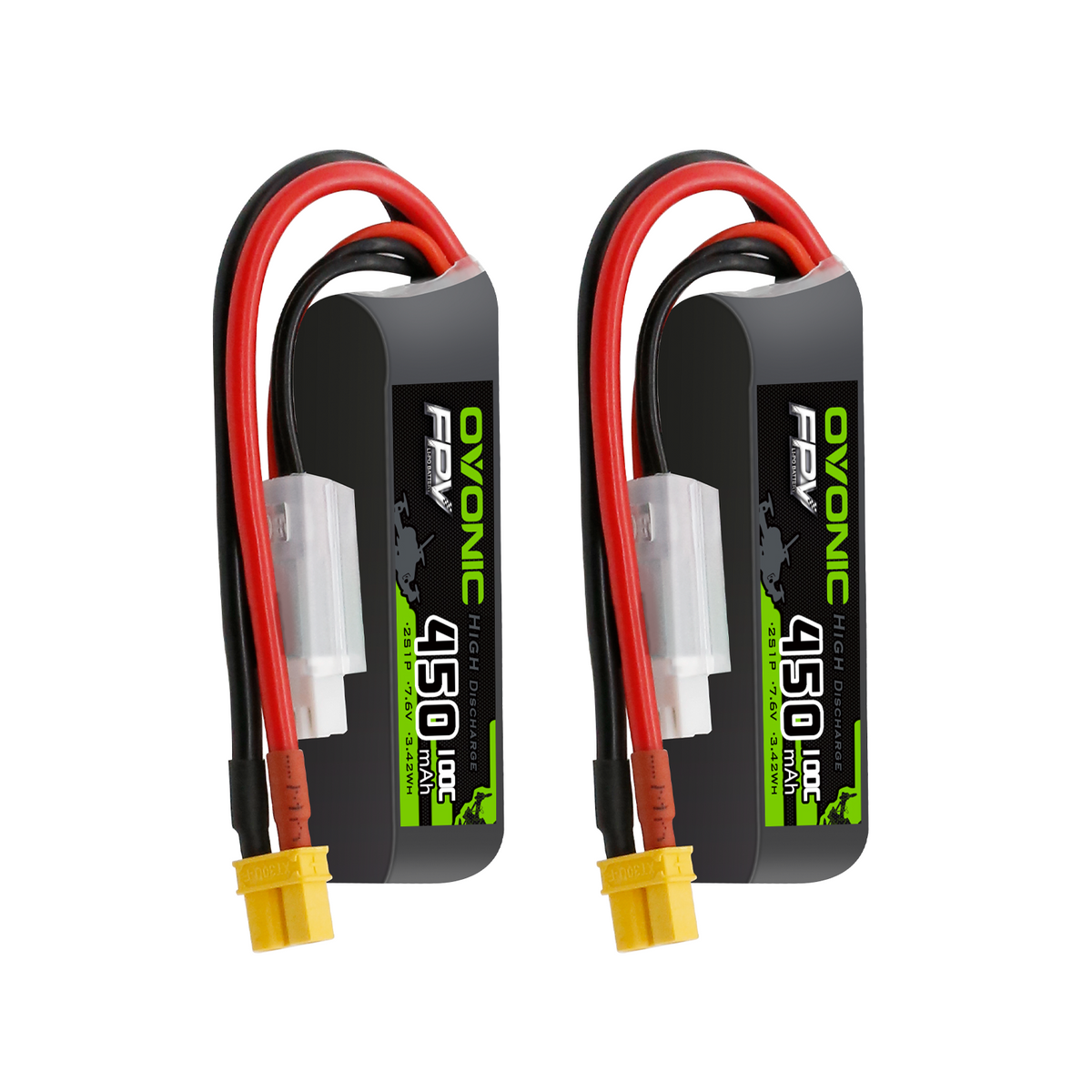 OVONIC 7.6V 100C 450mAh 2S Lipo Battery Long Size with XT30 Plug