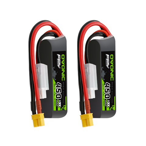 OVONIC 7.6V 100C 450mAh 2S Lipo Battery Long Size with XT30 Plug