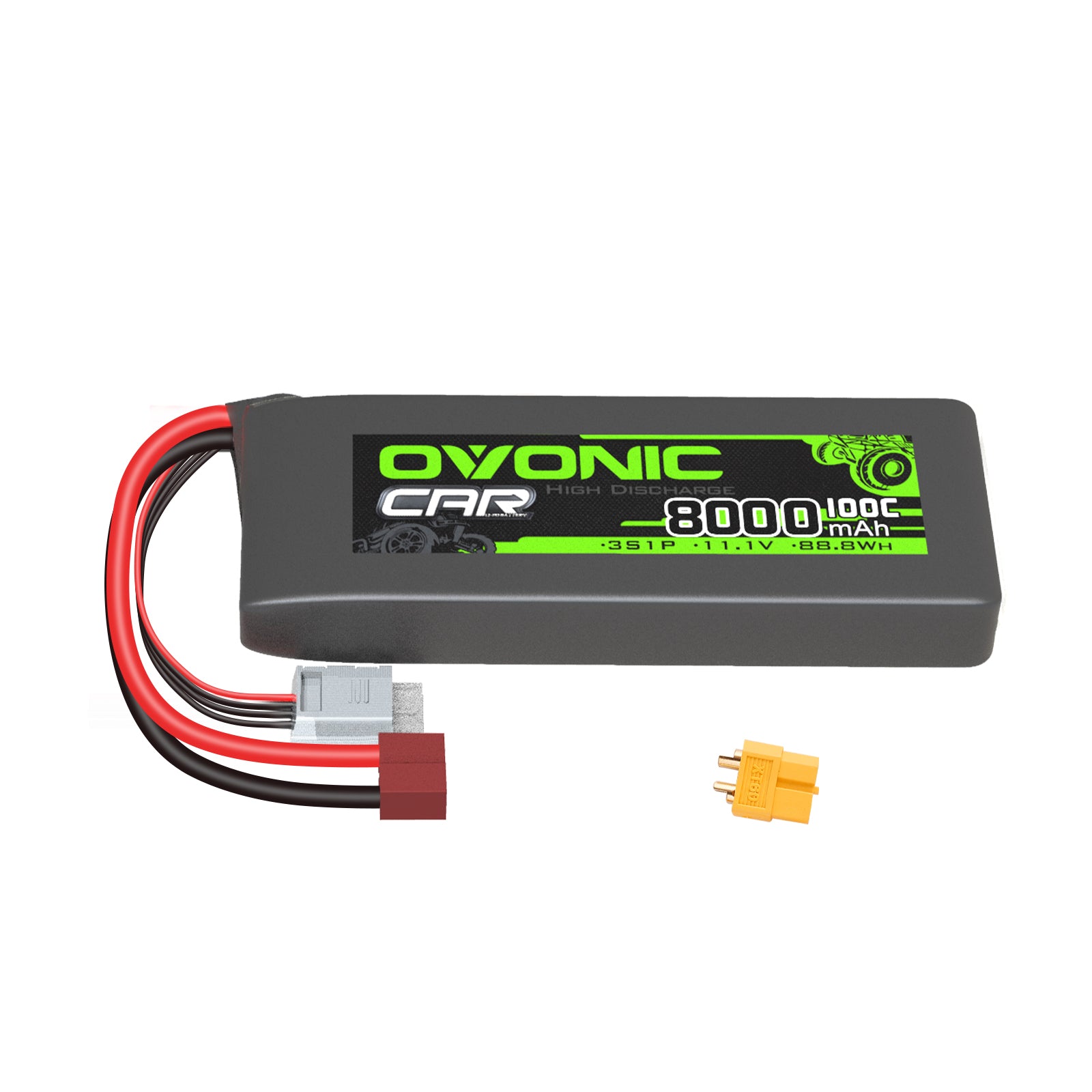 Ovonic 100C 11.1V 8000mAh 3S LiPo Battery for 1/8 and 1/10 RC Car - Deans & XT60 Plug