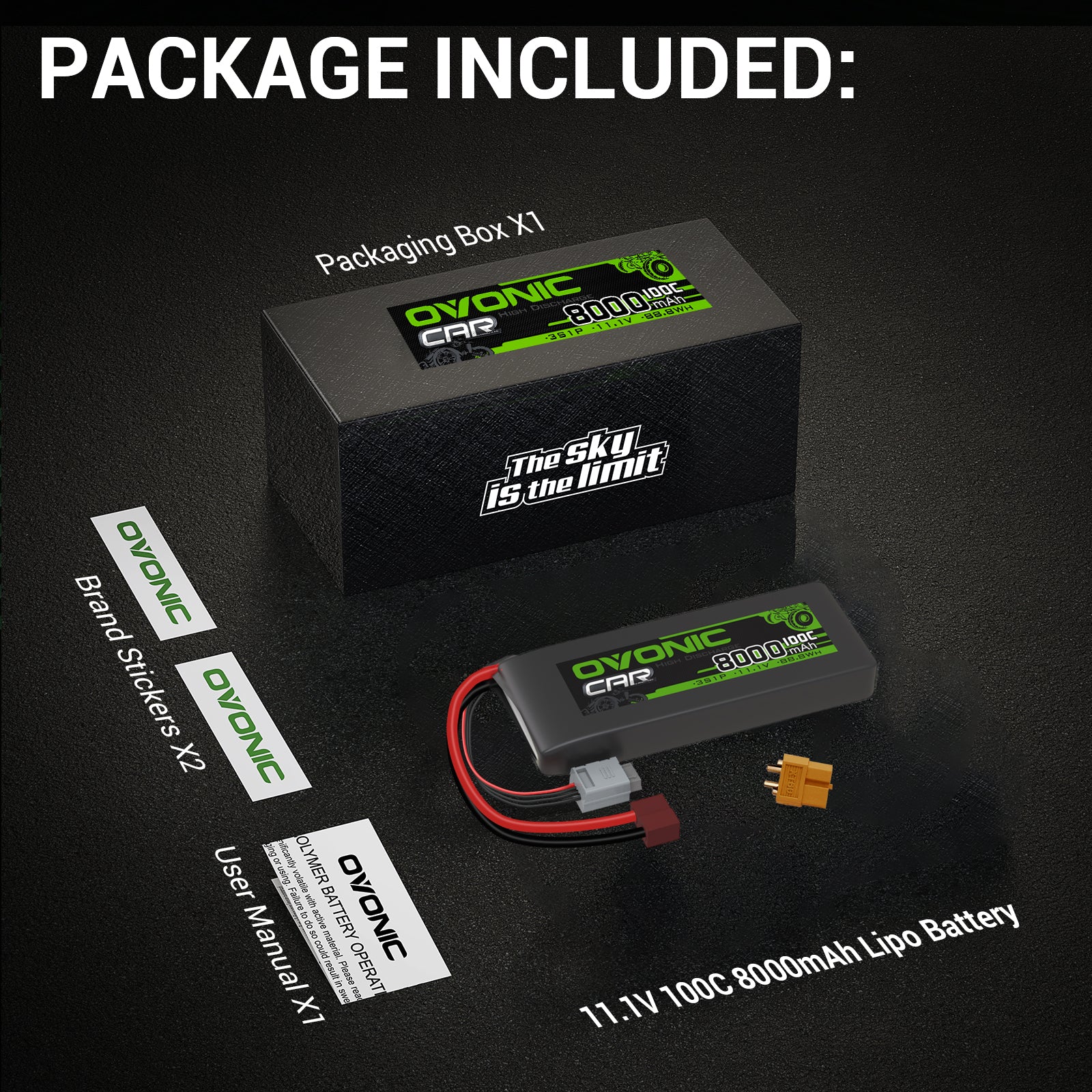 Ovonic 100C 11.1V 8000mAh 3S LiPo Battery with Deans(T) & XT60 Plug