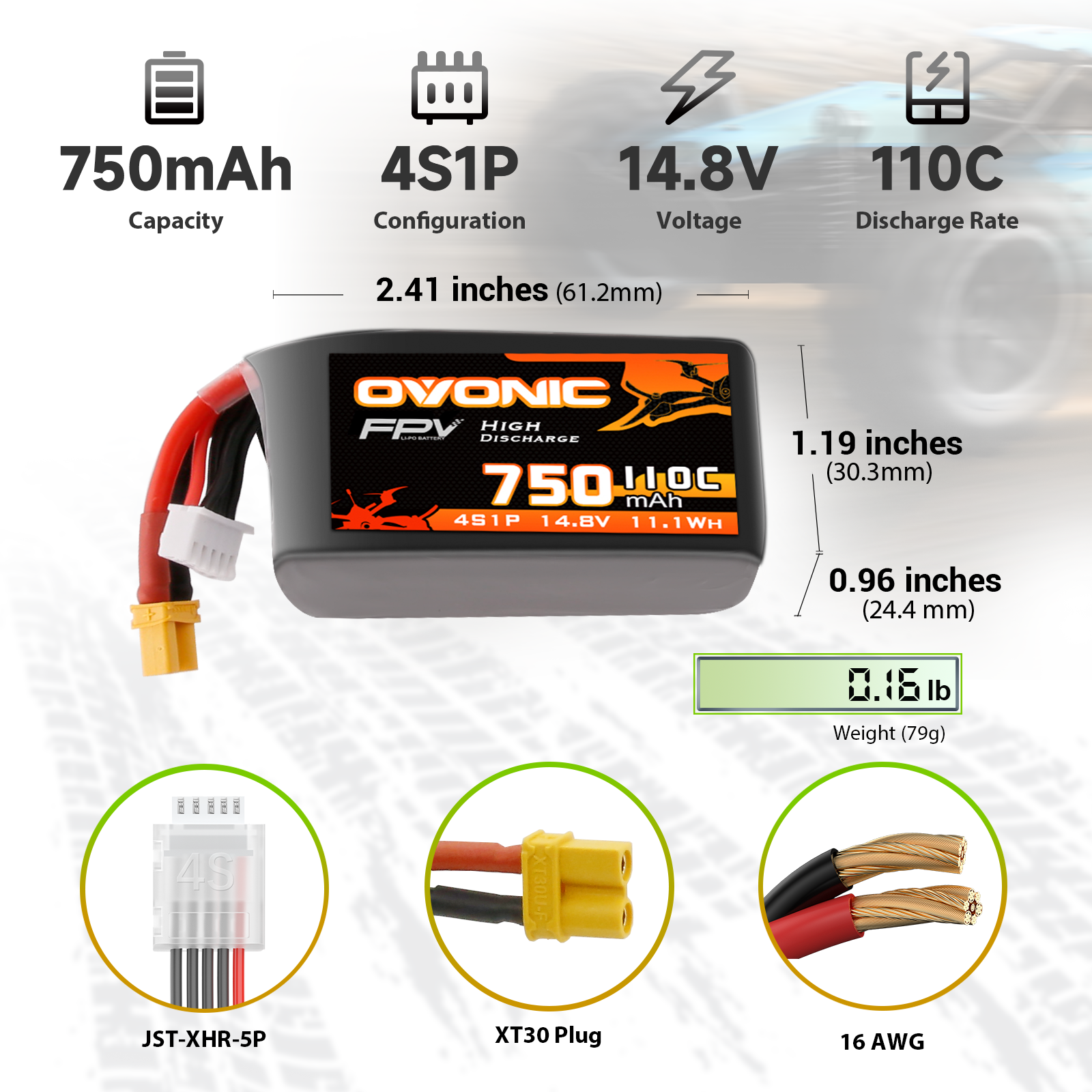 Ovonic 4S 750mAh 110C LiPo Battery Pack with XT30 Plug