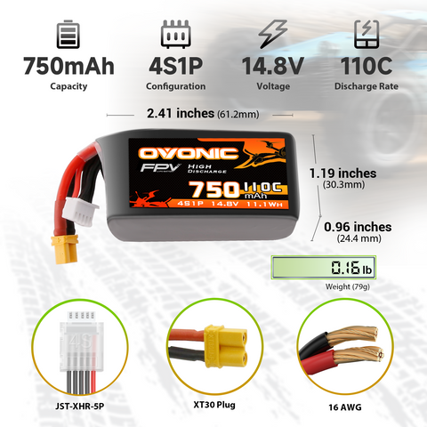 Ovonic 4S 750mAh 110C LiPo Battery Pack with XT30 Plug