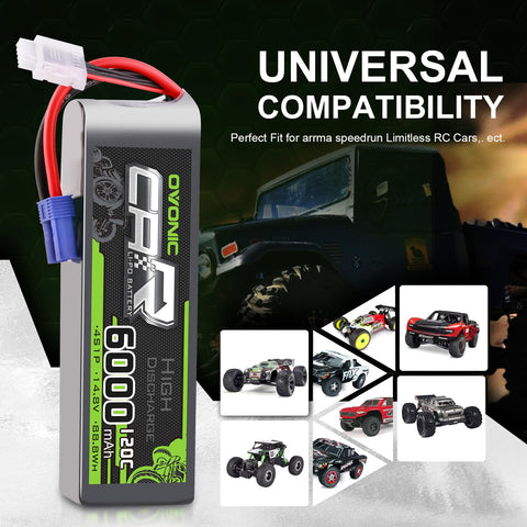 Lot de 2 batteries Lipo OVONIC 4S 120C 6000 mAh 14,8 V avec connecteur EC5 pour voiture, camion, avion, truggy